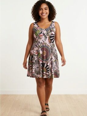 Lbisse Multicolor Geometric Print Dress | Pattern | Multicolour | Midi |XL